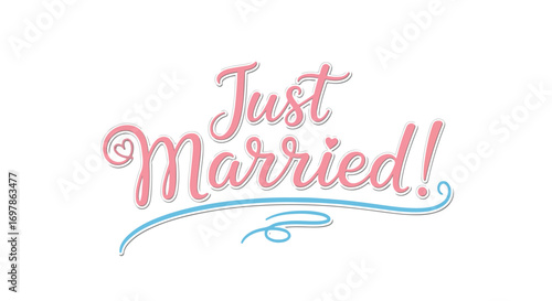 Elegant Typography Design: "Just Married!" in Pastel Pink and Turquoise Accents celebratory invitation