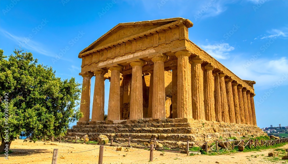 Obraz premium Ancient temple under a vibrant blue sky