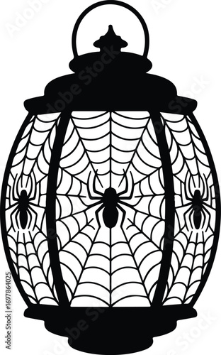 Spooky spiderweb lantern graphic for Halloween