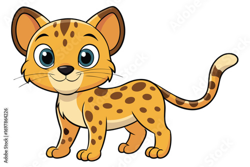 Cute Cartoon Baby Leopard Cub with Brown Spots on White Background Design