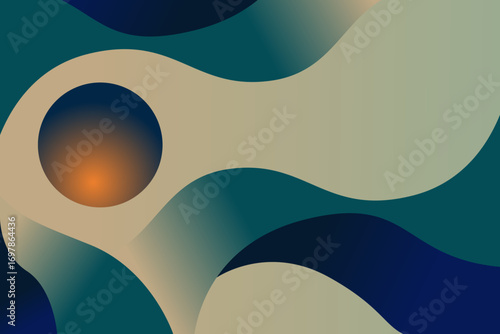 Modern abstract background with fluid organic shapes and smooth gradient tones. Stylish geometric composition featuring warm glowing circle detail