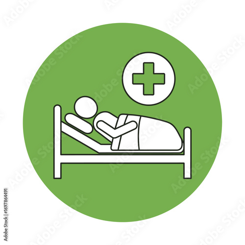 Vector art of patient lying in hospital bed with medical cross icon
