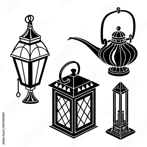A collection of vintage lanterns, showcasing a variety of designs from classic to ornate, each with unique shapes and intricate details, evoking a sense of nostalgia