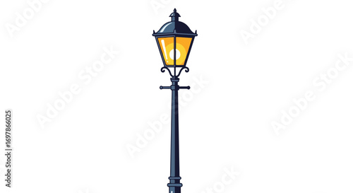 Stylized illustration of a classic lamppost with glowing light for architectural design elements or vector graphic resource isolated on white