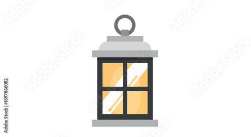 Stylized vector illustration depicting a grey metallic lantern emanating a warm, inviting glow, a symbol of guidance and illumination amidst