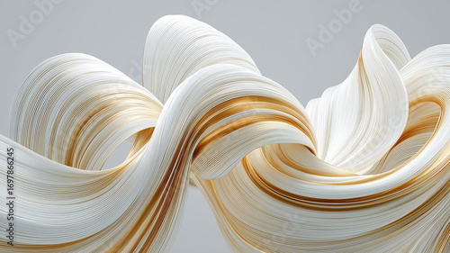 Elegant White and Gold Ribbon Wave Abstract Background Luxury Presentation