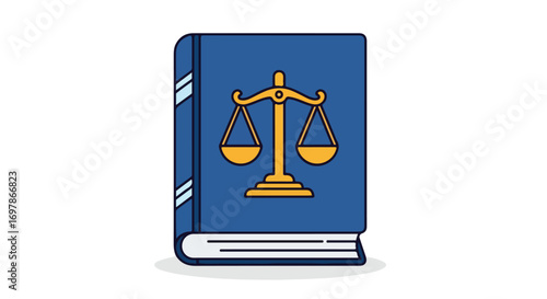 Illustrated law book depicting scales of justice as symbol of legal knowledge and jurisprudence