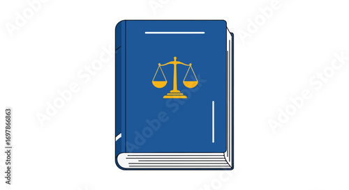 Symbolic Justice Book: A Blue-Covered Volume Representing Legal Principles and Law Concepts with Justice Scales for Fair Judgments and Judicial