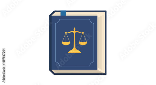 Law Book with Scales of Justice, a Symbol of Legal Knowledge and Balance Representation for Jurisprudence and Equity Illustration