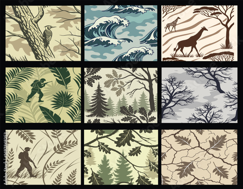 Seamless Woodland Military,Desert, Winter Arctic,Urban Camouflage Pattern Vector