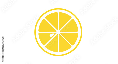 Minimalist lemon slice illustration, clean lines and vibrant yellow, perfect for summer themes and fresh food concepts