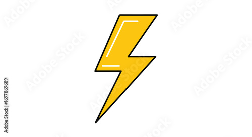 Illustrative depiction of stylized yellow lightning bolt with black outline on a white backdrop showcasing a contemporary design for modern usage