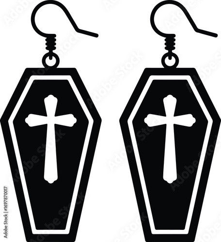 Gothic coffin cross earrings statement accessory