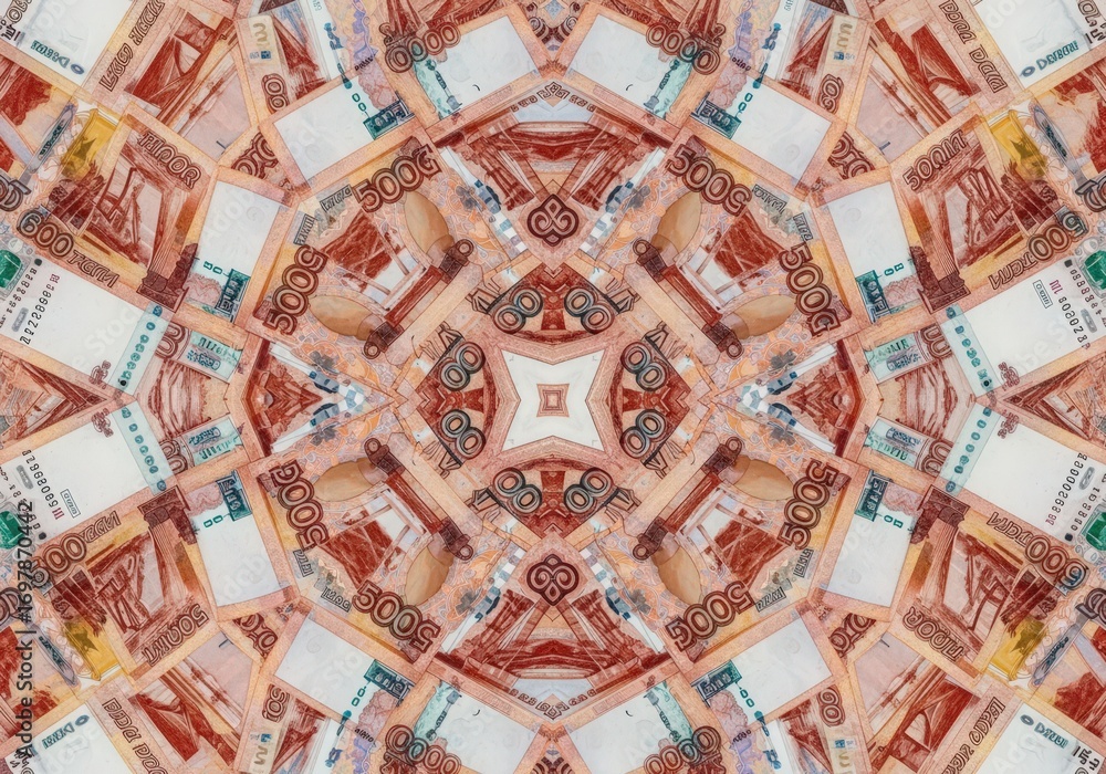 Obraz premium Abstract Kaleidoscope Pattern of Russian Ruble Banknotes