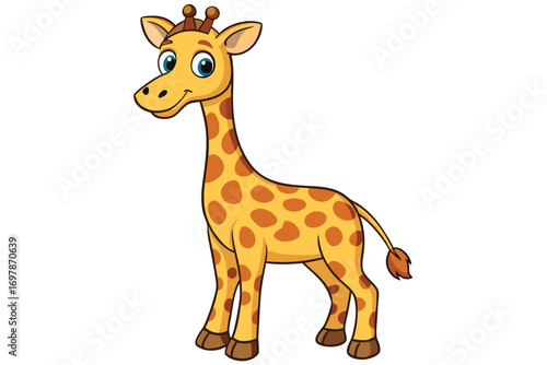 Cute Cartoon Giraffe with Big Eyes on White Background