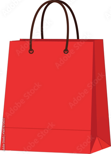 Vibrant red shopping bag with black handles isolated on white clean background ideal for e-commerce and retail design concepts vector