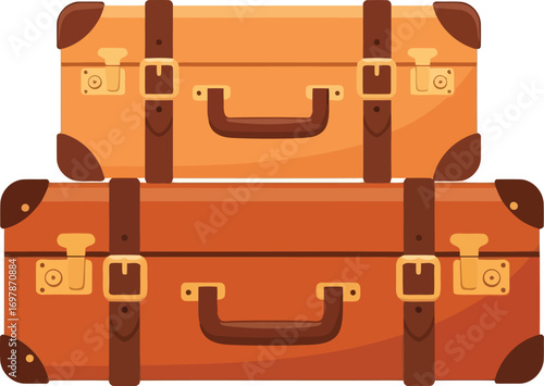 Vintage luggage stacked retro travel bags vacation adventure exploration journey destination vector