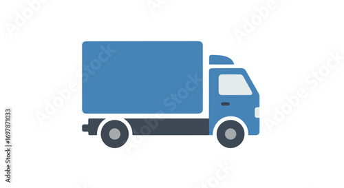 Stylized blue delivery truck illustration on white background with simple design elements perfect for transport services marketing 155 characters