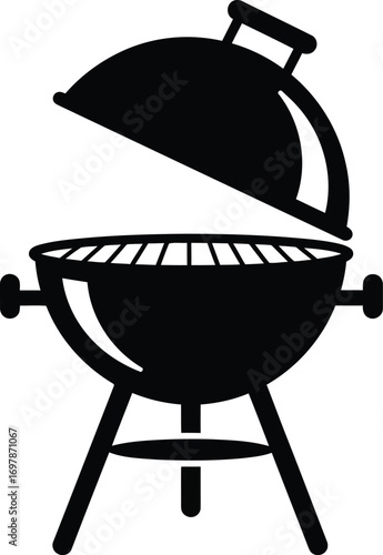 Open kettle grill silhouette for outdoor bbq cooking and summer grilling season vector