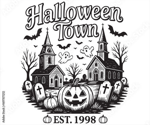 Halloween Town Haunted Graveyard Illustration