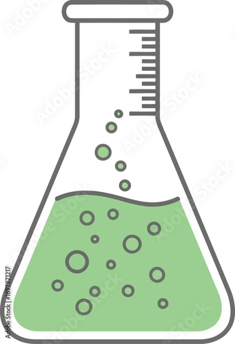 Bubbling green liquid in laboratory flask with measurement lines scientific experiment vector