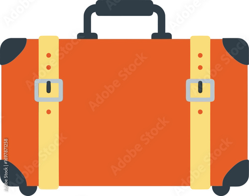 Vibrant orange vintage suitcase with yellow straps and black accents ready for travel adventure vector