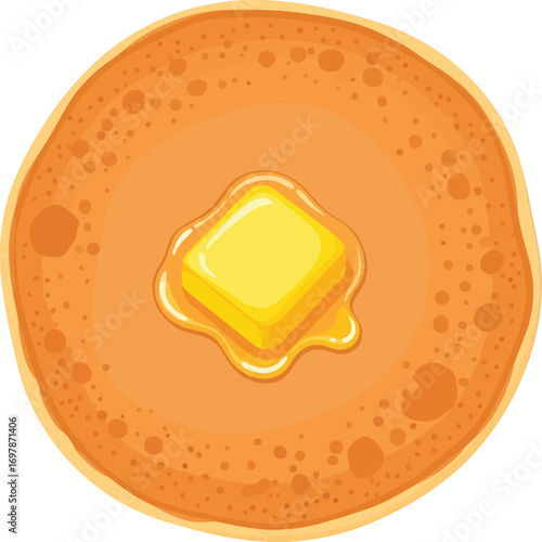 Delicious golden pancake stack melted butter warm breakfast treat top view isolated vector
