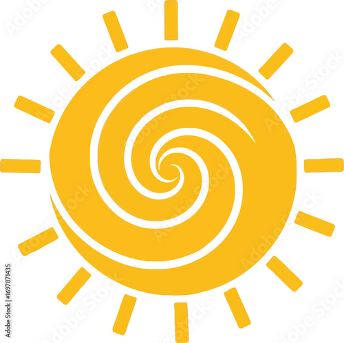 Radiant swirl sun icon bright energy orb summer solstice symbol warmth sunshine celestial vector