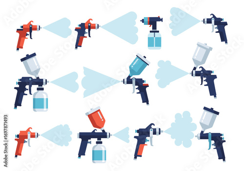 Collection of diverse paint sprayer tools used for applying coatings and finishes