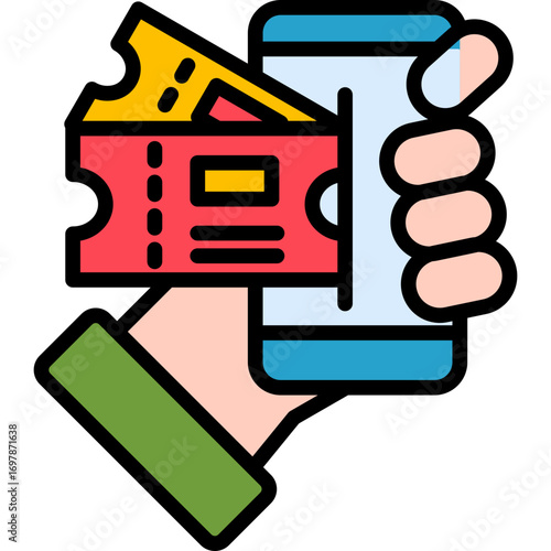 Mobile Ticketing lineal color icon