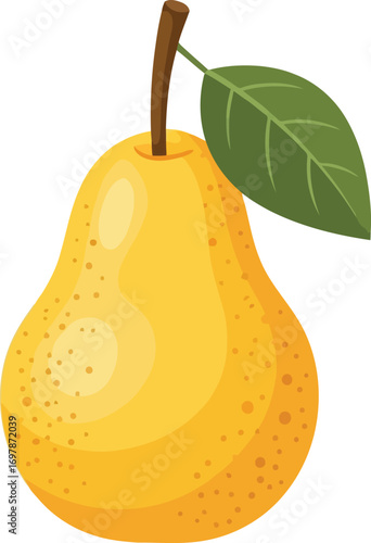 Bright yellow pear with green leaf vector fruit illustration fresh produce healthy eating ingredient graphic vector