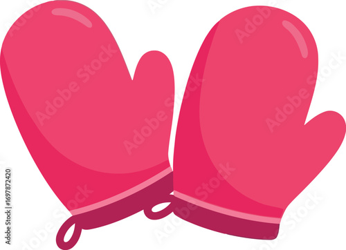 Vibrant pink oven mitts pair cozy kitchen safety cooking heat protection vector