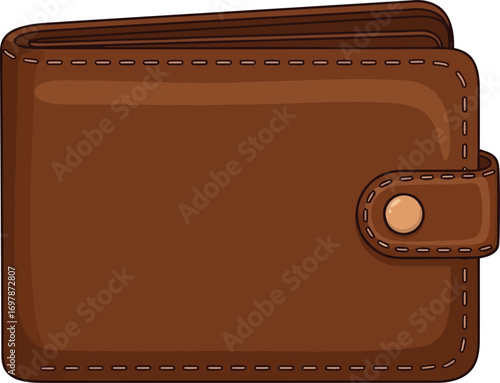 Elegant brown leather bi-fold wallet with snap closure men's accessory for money and cards business lifestyle vector
