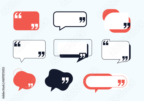 Collection of modern speech bubbles and quotation mark design elements for digital content creation