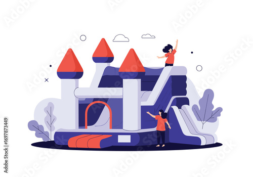 Childrens fun jumping castle with slide and play area for outdoor parties and events