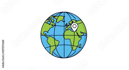 Stylized depiction of earth with a map marker highlighting a specific location centered on the continent of Europe