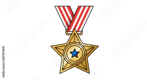 Golden Star of Valor: Emblem of Recognition for Exceptional Achievements and Distinguished Service Exemplified  with patriotic ribbon of red and
