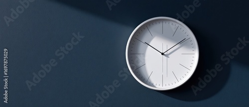 Wallpaper Mural The clock on a minimalist navy wall casting a strong diagonal shadow at midday Torontodigital.ca