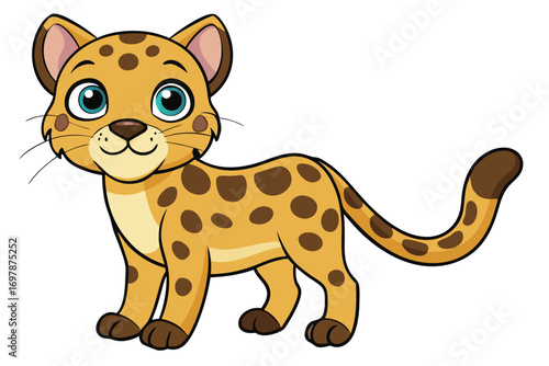 Cute Cartoon Leopard Cub with Brown Spots and Blue Eyes on White