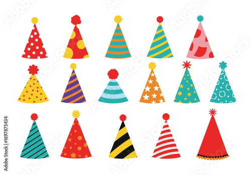 A collection of festive birthday party hats for celebration and fun occasions