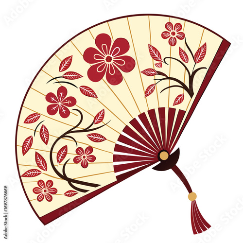 Decorative fan with floral branch motif leaves