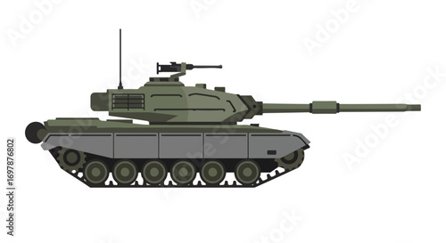 Illustration of a Modern Military Tank with Dominant Gun Turret and Robust Armor Representation emphasizing Power and Capability