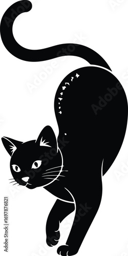 Sleek black cat stalking gracefully, full body silhouette