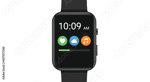 Contemporary smartwatch design showcasing time display and application widgets with minimalist design aesthetic for lifestyle integration