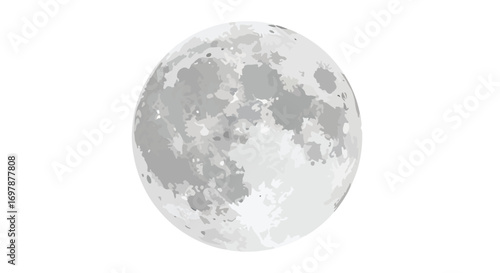 Realistic full moon with detailed craters on a white background celestial body isolated vector art rendering of earth's only natural satellite