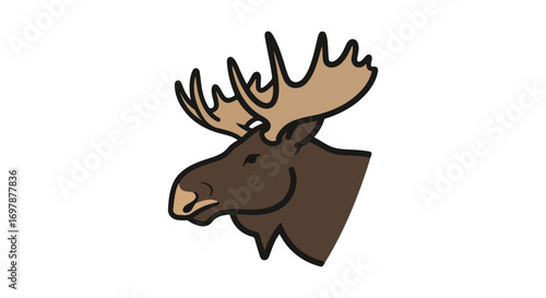 Stylized Moose Head Illustration with Antlers on White Background, suitable for logos, icon and design assets