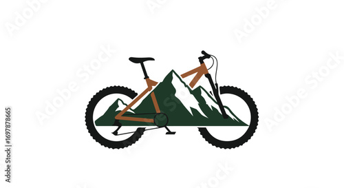 Unique emblem showcasing a mountain bike merging with mountain peaks, highlighting the spirit of outdoor adventure and cycling passion