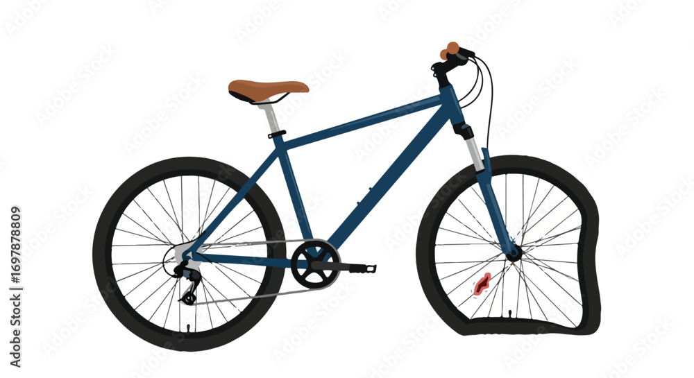 Fototapeta premium Frustration on Two Wheels: Depicting a Flat Tire Incident on a Bicycle Ride with Serenity Halted 150 characters