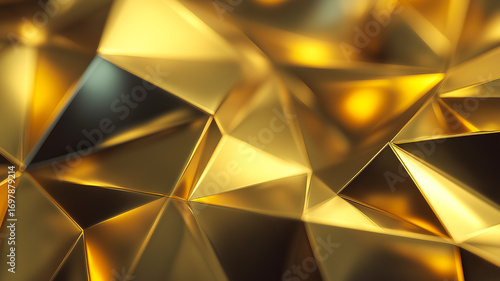 Abstract polygonal golden surface with geometric shapes for luxurious background design