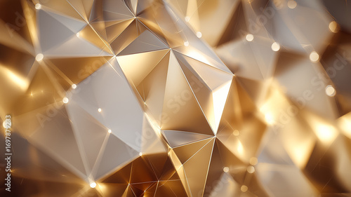 Abstract Gold Polygonal Mesh with Glowing Dots Geometric luxury background concept